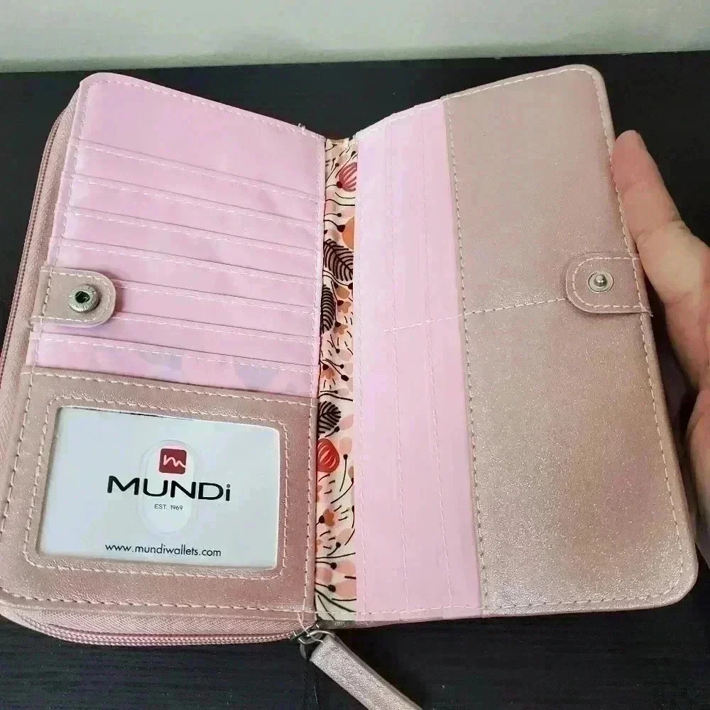 NWT Mundi Zip Around Pink Metallic Floral Wallet - Picture 6 of 6